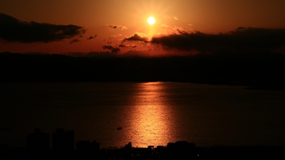 Lake Suwa and sunset